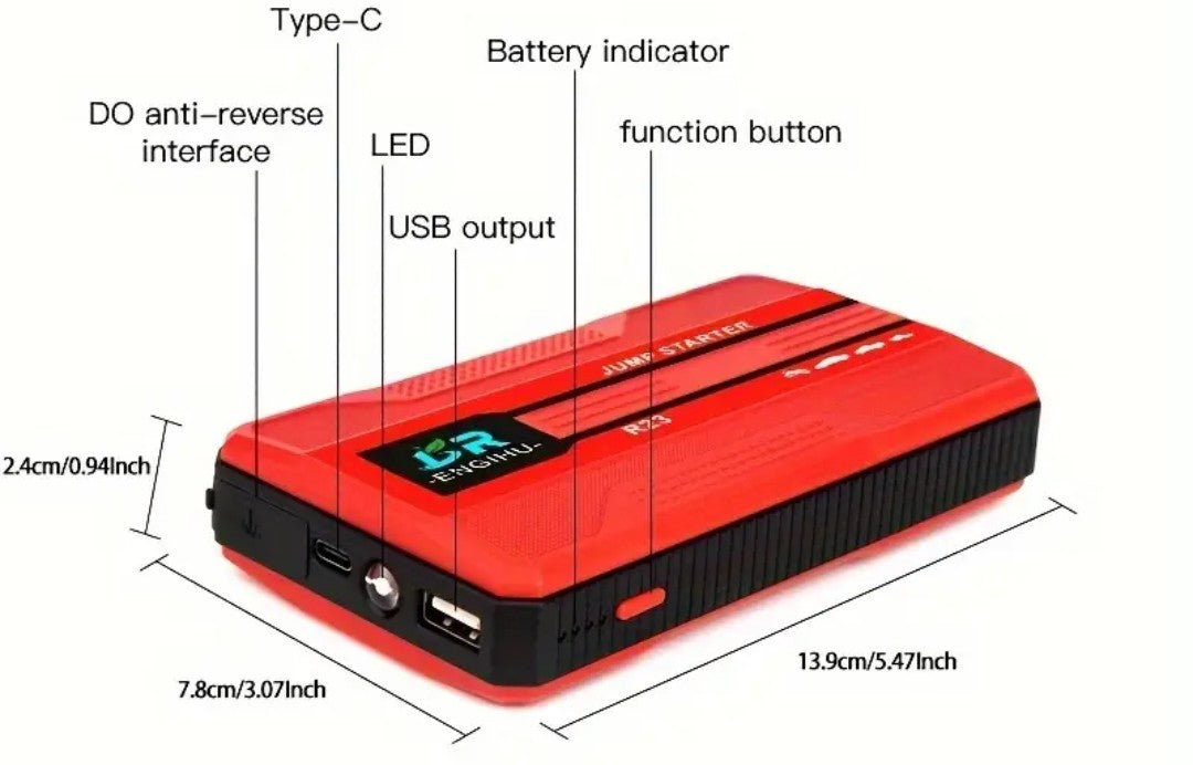 Portable Car Jump Starter 2025 – 12V 500A Battery Booster with Flashlight & Power Bank