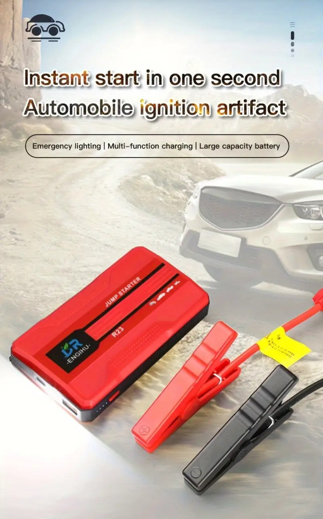 Portable Car Jump Starter 2025 – 12V 500A Battery Booster with Flashlight & Power Bank